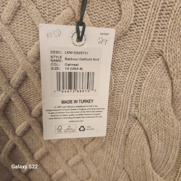 Barbour Daffodil Knit Crew Neck Sweater Oatmeal Cream Women's Size: 6 WORN 2x - Picture 4 of 9